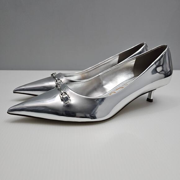 Sam Edelman Kaya Kitten Heel Womens 7.5 Metallic Silver Pointed Toe Formal Pumps - Picture 1 of 14